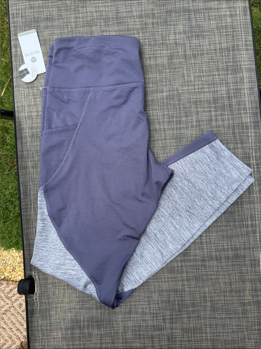 Apana Two-Tone Lavender Purple and Light Gray Workout Leggings